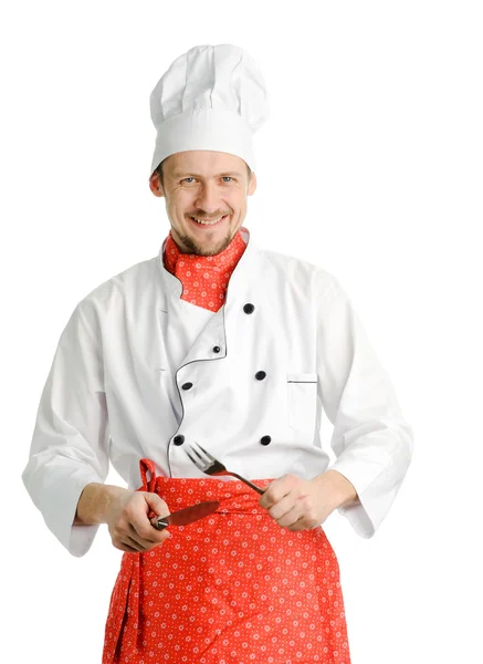 Chef with knife and fork — Stock Photo, Image