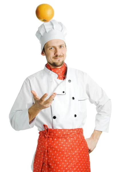 Chef with orange — Stock Photo, Image