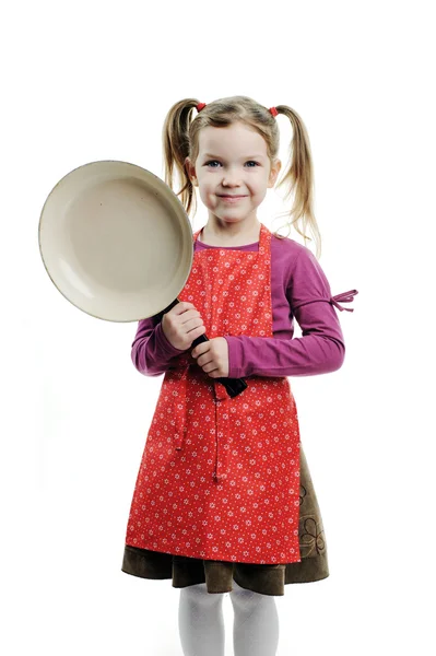Child with frying pan — Stock Photo, Image