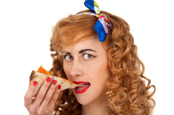 Mujer con pizza — Foto de Stock