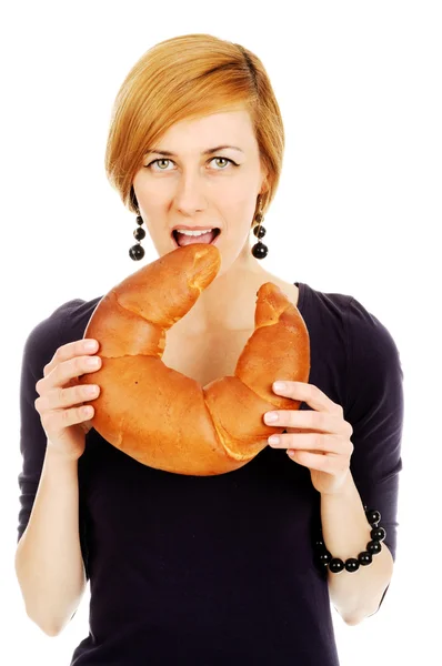 Girl with bread — Stock Photo, Image