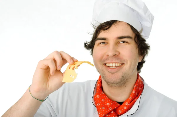 Chef feliz com queijo — Fotografia de Stock