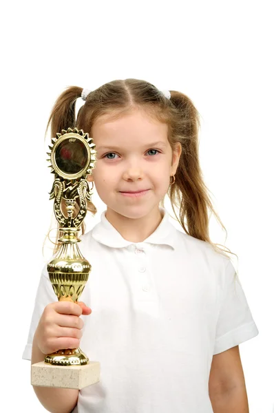 Menina segurando seu troféu . — Fotografia de Stock