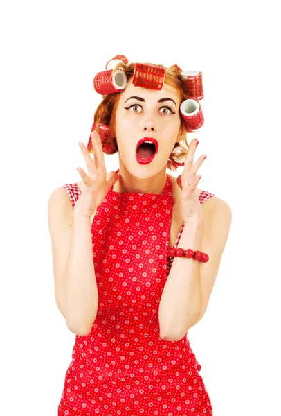 Screaming young housewife — Stock Photo, Image