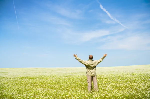 Man on green meadow. — Stock Photo, Image