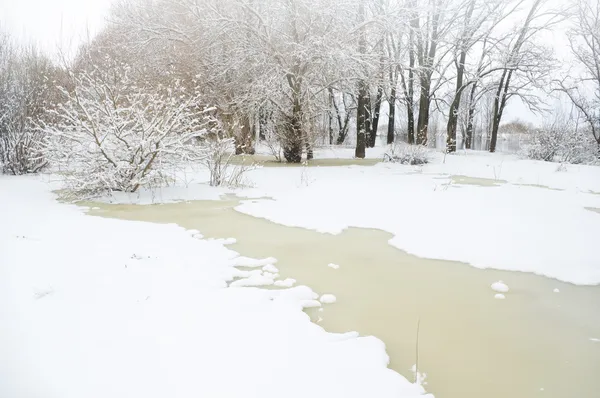 Заснеженная зимняя река . — стоковое фото