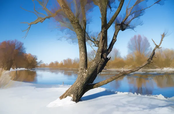 Inverno paisagem fluvial — Fotografia de Stock