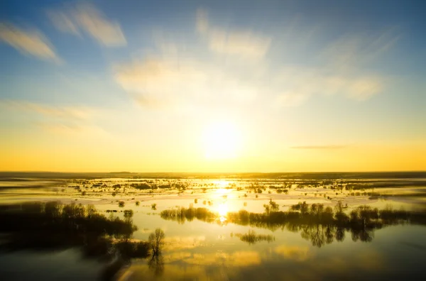 Hight water river on sunset. — Stock Photo, Image