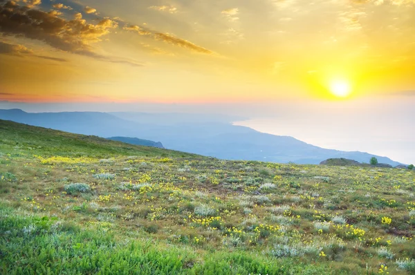 Pôr do sol nas montanhas de verão . — Fotografia de Stock