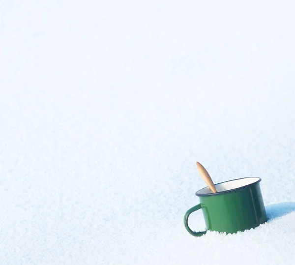 Tasse Thé Dans Neige Hiver Froid Thé Chaud — Photo