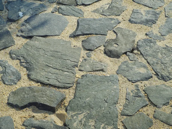 Stone Pavement Green Lawn Rays Setting Sun — Stockfoto