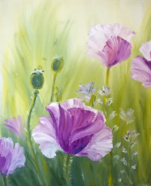 Poppies in the morning, oil painting on canvas