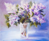 Картина, постер, плакат, фотообои "lilacs in a vase, oil painting on canvas", артикул 20995985