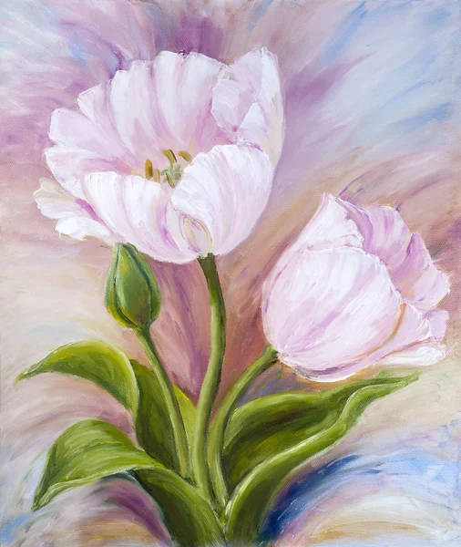 Tulipes, peinture à l'huile sur toile — Photo