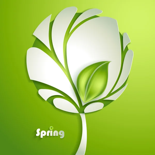 Abstracte papier boom met groen blad — Stockvector