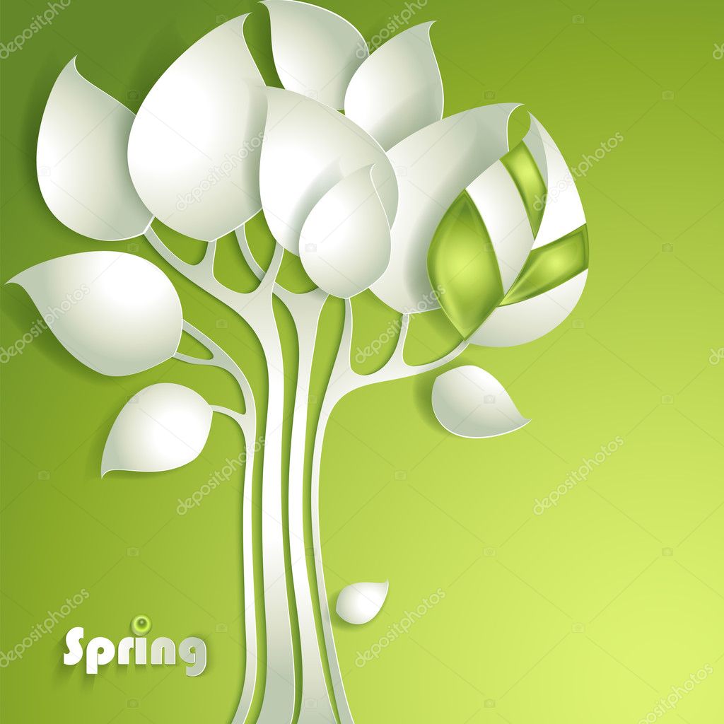 Abstract paper tree with green leaf