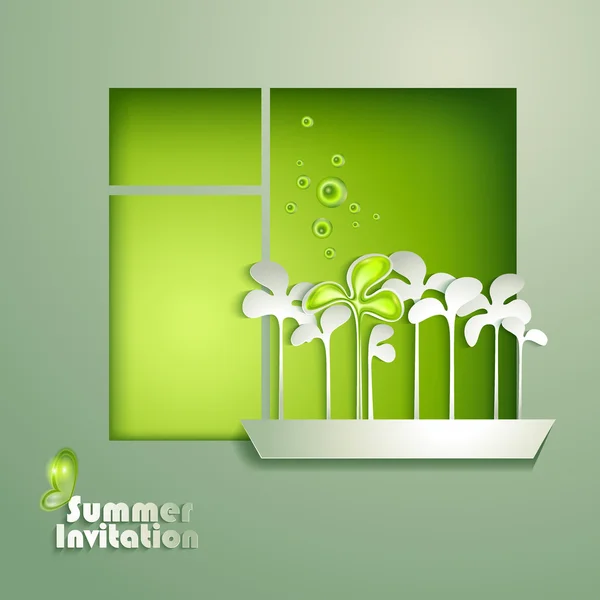 Carte avec fenêtre et pot de fleurs — Image vectorielle