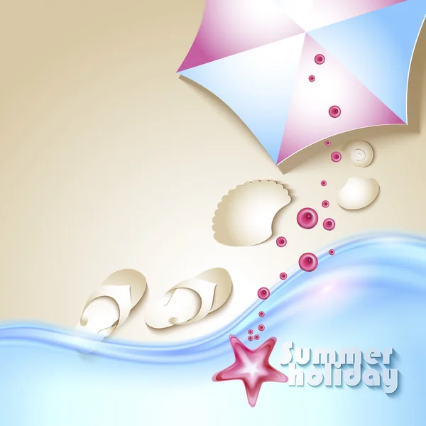 Arrière-plan avec étoiles de mer et coquillages dans le sable à la plage — Image vectorielle