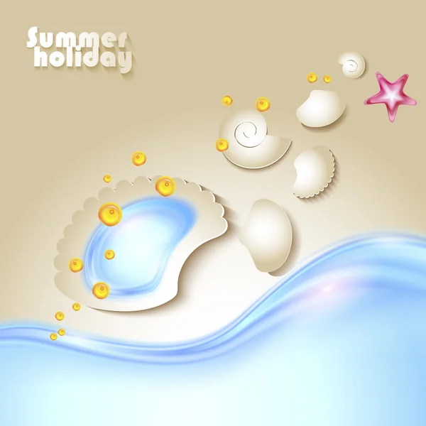 Étoile de mer et coquillages dans le sable à la plage — Image vectorielle