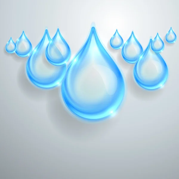 Blauwe waterdruppels glimmende — Stockvector