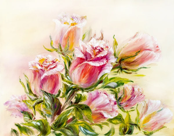 Rose, pittura a olio su tela — Foto Stock