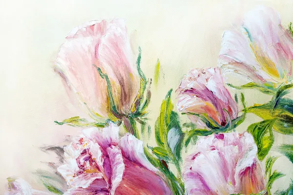 Hermosas rosas, pintura al óleo sobre lienzo — Foto de Stock