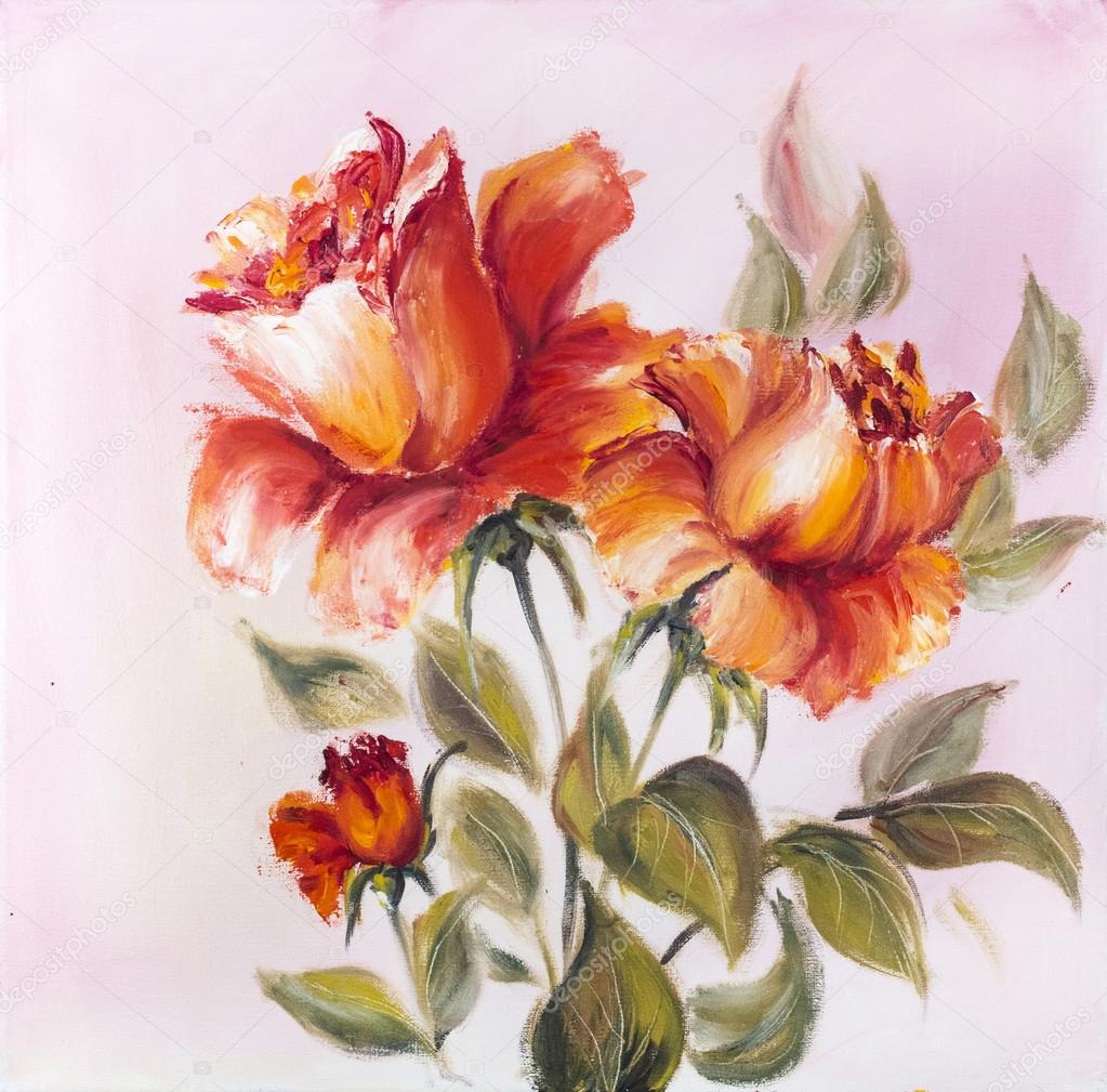Hermosas rosas, pintura al óleo sobre lienzo Ilustración de stock #30797957  de ©Valenty, image size:1023x1009