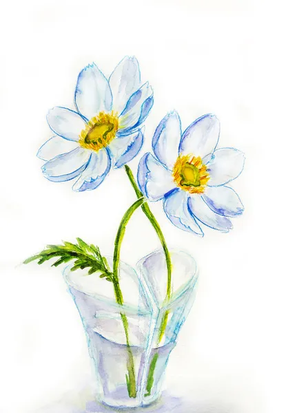 Frühlingsblumen in der Vase herzförmig, Aquarell-Illustration — Stockfoto