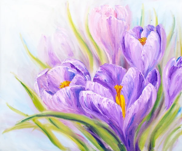 Crocus, peinture à l'huile sur toile — Photo