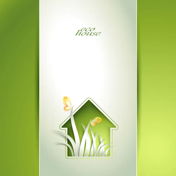 Tarjeta de plantilla de invitación de primavera casa verde . — Vector de stock