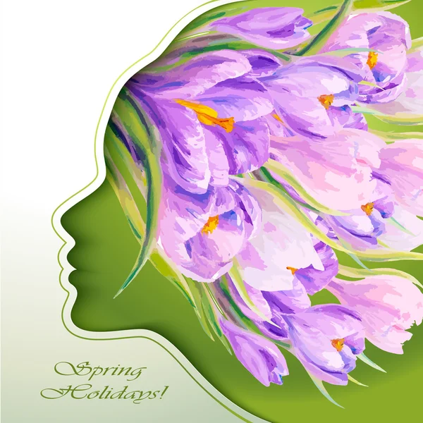 Hermosa joven con flores en el pelo — Vector de stock