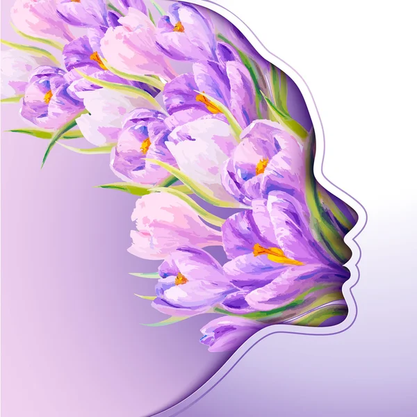 Vacker ung kvinna med blommor i håret — Stock vektor