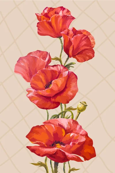 Ελαιογραφία. Κάρτα με παπαρούνες λουλούδια — Διανυσματικό Αρχείο
