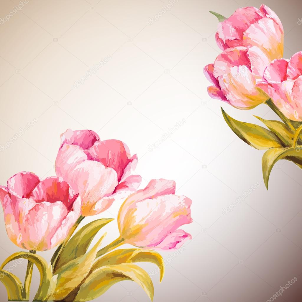 Tulips. Spring flowers invitation template card