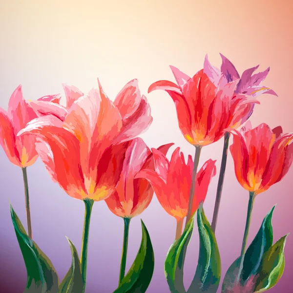 Tulipanes. Primavera flores invitación plantilla tarjeta — Archivo Imágenes Vectoriales