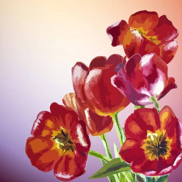 Tulpen. Frühling Blumen Einladung Vorlage Karte — Stockvektor