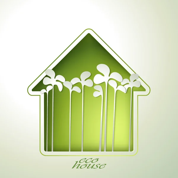 Printemps vert maison invitation modèle carte . — Image vectorielle