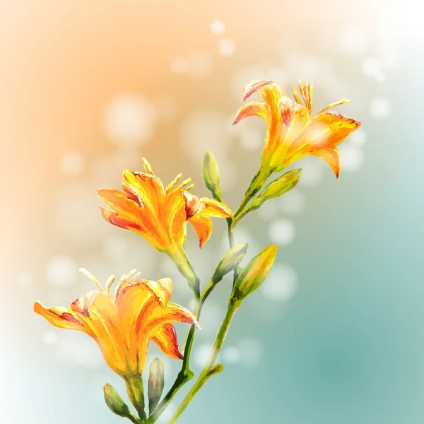 Lirios amarillos flores fondo . — Vector de stock