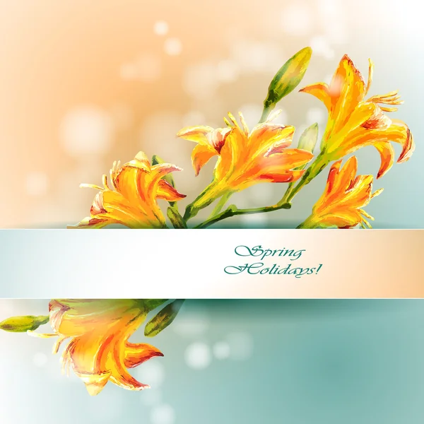 Lirios amarillos flores fondo . — Vector de stock