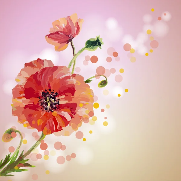 Mohn. Sommer Blumen Einladung Vorlage Karte — Stockvektor