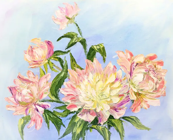 Peonies, oil painting on canvas — Stock Photo, Image