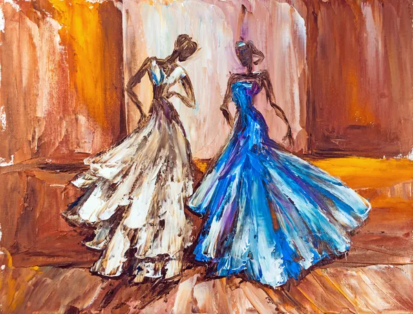 Two beautiful women at the ball. Oil painting. — Stock Photo, Image