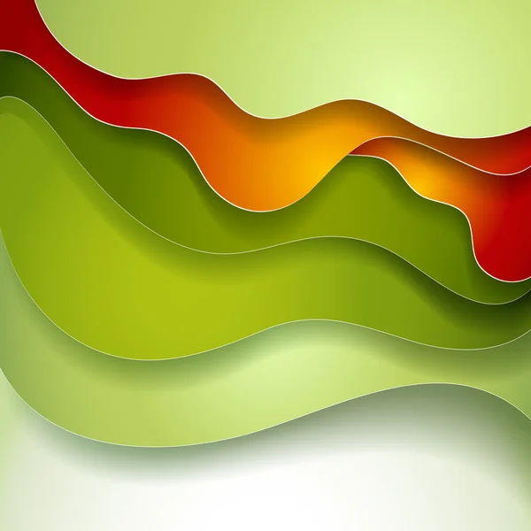 抽象的な緑赤い波紙の背景 — ストックベクタ