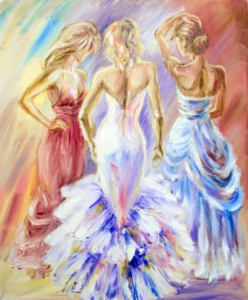 Mulheres bonitas no baile. Pintura a óleo . — Fotografia de Stock