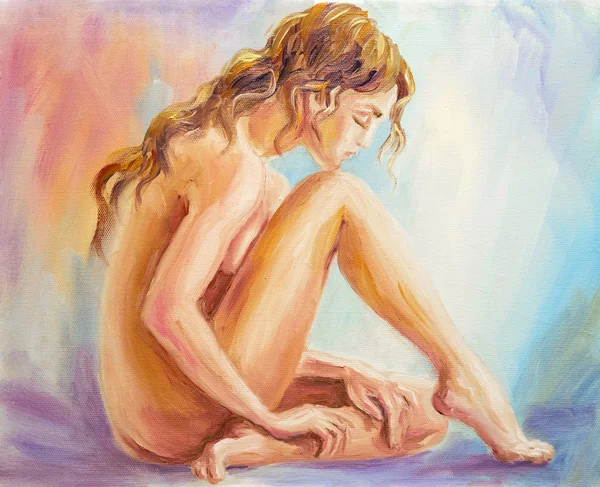 Hermosa mujer por la mañana. Pintura al óleo . — Foto de Stock