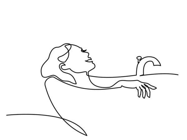 Женщина принимает гидромассажную ванну. Непрерывный рисунок одной линии — стоковый вектор