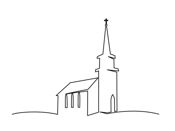 Kerk gebouw hand getrokken. Continu een lijn tekening silhouet. — Stockvector