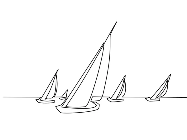 Voiliers en pleine voile en mer. Logo de voile. Dessin continu d'une ligne. — Image vectorielle