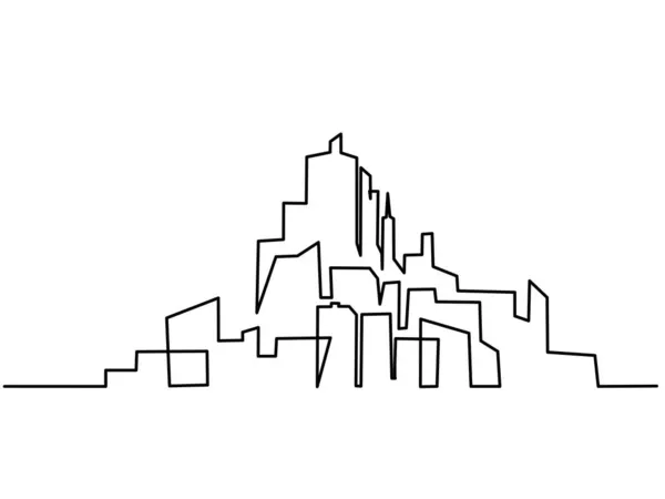 Paisaje urbano Panorama de la ciudad moderna con rascacielos. Dibujo de una línea — Vector de stock