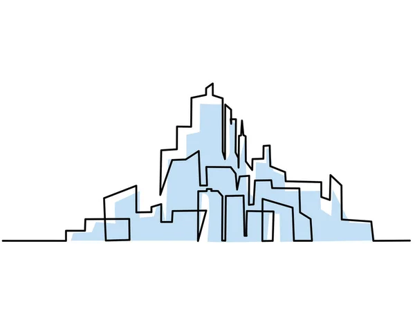 Современный город с небоскребами. Рисунок одной линии Стоковая Иллюстрация